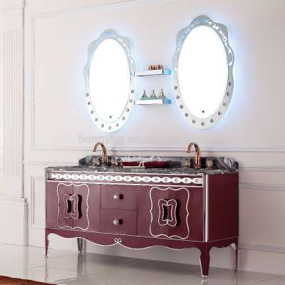 High End Luxury French Style Bathroom Furniture with Double/Single Sinks & Natural Marble Countertop